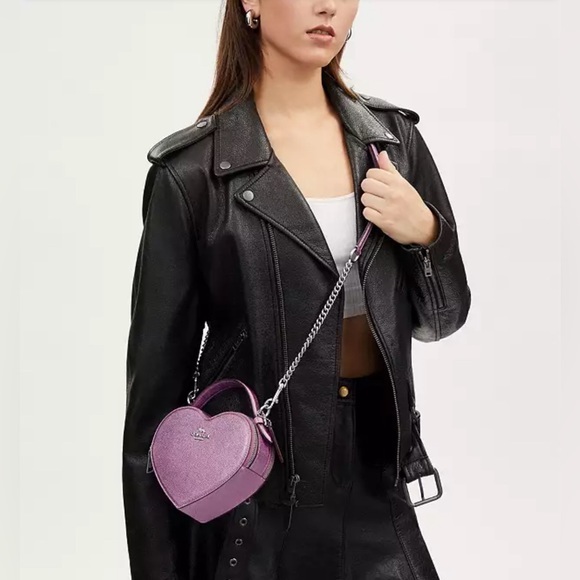 NWT COACH Leather Heart Crossbody Purse in Metallic Lilac Authentic MSRP$350 - Picture 1 of 12